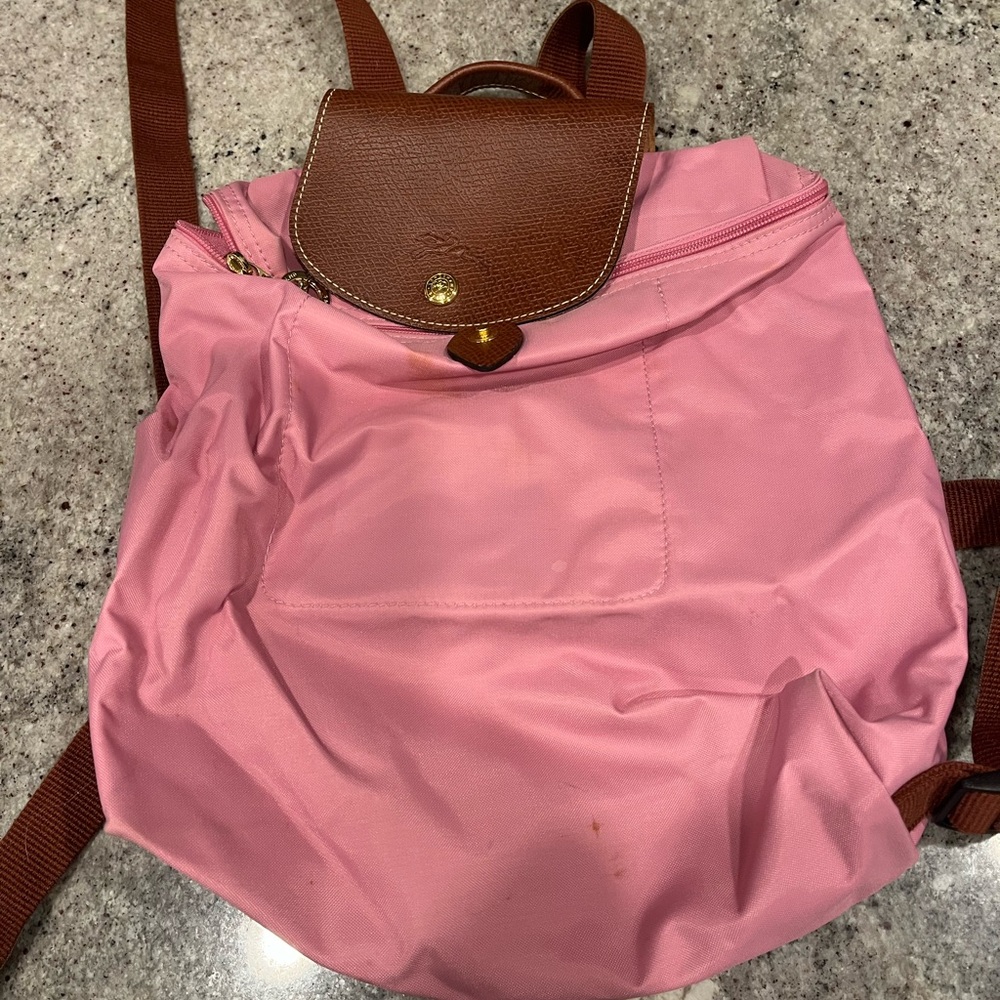 Small Le Pliage Longchamp pink backpack lightly worn
